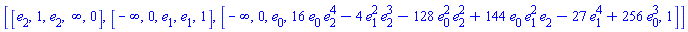 [[e[2], 1, e[2], infinity, 0], [-infinity, 0, e[1], e[1], 1], [-infinity, 0, e[0], 16*e[0]*e[2]^4-4*e[1]^2*e[2]^3-128*e[0]^2*e[2]^2+144*e[0]*e[1]^2*e[2]-27*e[1]^4+256*e[0]^3, 1]]