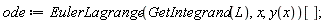 ode := EulerLagrange(GetIntegrand(L), x, y(x))[]