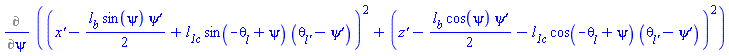 Diff((diff(x(t), t)-(1/2)*l__b*sin(psi(t))*(diff(psi(t), t))+l__1c*sin(-theta__l(t)+psi(t))*(diff(theta__l(t), t)-(diff(psi(t), t))))^2+(diff(z(t), t)-(1/2)*l__b*cos(psi(t))*(diff(psi(t), t))-l__1c*cos(-theta__l(t)+psi(t))*(diff(theta__l(t), t)-(diff(psi(t), t))))^2, psi)