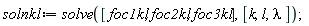 solnkl := solve([foc1kl, foc2kl, foc3kl], [k, l, lambda])
