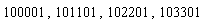 100001, 101101, 102201, 103301