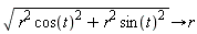 sqrt(r^2 (cos(t))^2+r^2 (sin(t))^2)->r