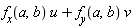 f[x](a, b)*u+f[y](a, b)*v