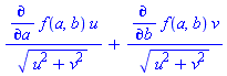 (diff(f(a, b), a))*u/(u^2+v^2)^(1/2)+(diff(f(a, b), b))*v/(u^2+v^2)^(1/2)