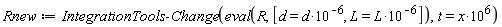 Rnew := IntegrationTools:-Change(eval(R, [d = d*10^(-6), L = L*10^(-6)]), t = x*10^6)