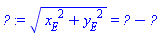 (`#msub(mi("x"),mi("E"))`^2+`#msub(mi("y"),mi("E"))`^2)^(1/2) = r__0-r__2