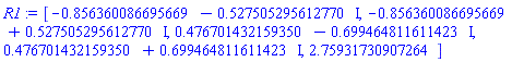 [-.856360086695669-.527505295612770*I, -.856360086695669+.527505295612770*I, .476701432159350-.699464811611423*I, .476701432159350+.699464811611423*I, 2.75931730907264]