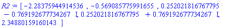 [-2.28375944914536, -.569085775991655, .252021816767795-.769192677734267*I, .252021816767795+.769192677734267*I, 2.34880159160143]