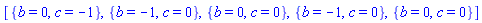 [{b = 0, c = -1}, {b = -1, c = 0}, {b = 0, c = 0}, {b = -1, c = 0}, {b = 0, c = 0}]