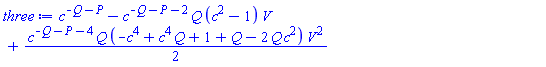 c^(-Q-P)-c^(-Q-P-2)*Q*(c^2-1)*V+(1/2)*c^(-Q-P-4)*Q*(-c^4+c^4*Q+1+Q-2*Q*c^2)*V^2