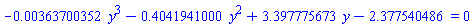 -0.363700352e-2*y^3-.4041941000*y^2+3.397775673*y-2.377540486 = 0