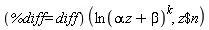 (%diff = diff)(ln(alpha*z+beta)^k, `$`(z, n))