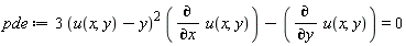 pde := 3*(u(x, y)-y)^2*(diff(u(x, y), x))-(diff(u(x, y), y)) = 0