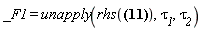 _F1 = unapply(rhs(_F1(tau__1, tau__2) = -(1/4)*exp(tau__2-1)*tau__1*(tau__1-2*tau__2+2)), tau__1, tau__2)