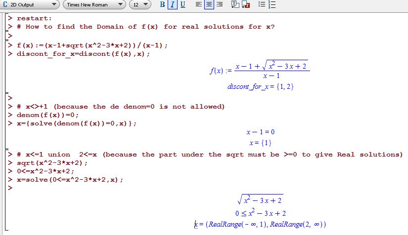 How To Find The Domain Of F X For Real Solutions For X Mapleprimes