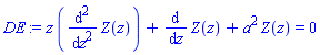 z*(diff(diff(Z(z), z), z))+diff(Z(z), z)+a^2*Z(z) = 0