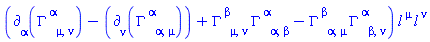 (Physics:-d_[alpha](Physics:-Christoffel[`~alpha`, mu, nu], [X])-Physics:-d_[nu](Physics:-Christoffel[`~alpha`, alpha, mu], [X])+Physics:-Christoffel[`~beta`, mu, nu]*Physics:-Christoffel[`~alpha`, alpha, beta]-Physics:-Christoffel[`~beta`, alpha, mu]*Physics:-Christoffel[`~alpha`, beta, nu])*l[`~mu`](X)*l[`~nu`](X)
