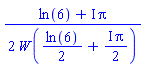 (1/2)*(ln(6)+I*Pi)/LambertW((1/2)*ln(6)+((1/2)*I)*Pi)