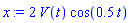 2*V(t)*cos(.5*t)