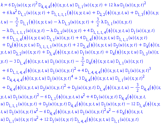 -(3/2)*(D[1, 1](phi))(x, y, t, u(x, y, t))+(D[1, 3](phi))(x, y, t, u(x, y, t))+(D[2, 2](phi))(x, y, t, u(x, y, t))+(D[1, 1, 1, 1](phi))(x, y, t, u(x, y, t))+4*(D[1, 1, 1, 4](phi))(x, y, t, u(x, y, t))*(D[1](u))(x, y, t)+6*(D[1, 1, 4](phi))(x, y, t, u(x, y, t))*(D[1, 1](u))(x, y, t)+4*(D[1, 4](phi))(x, y, t, u(x, y, t))*(D[1, 1, 1](u))(x, y, t)+(D[4](phi))(x, y, t, u(x, y, t))*(D[1, 1, 1, 1](u))(x, y, t)+2*(D[2, 4](phi))(x, y, t, u(x, y, t))*(D[2](u))(x, y, t)+(D[4](phi))(x, y, t, u(x, y, t))*(D[2, 2](u))(x, y, t)+(D[3, 4](phi))(x, y, t, u(x, y, t))*(D[1](u))(x, y, t)+(D[4](phi))(x, y, t, u(x, y, t))*(D[1, 3](u))(x, y, t)-3*(D[1, 4](phi))(x, y, t, u(x, y, t))*(D[1](u))(x, y, t)-(3/2)*(D[4](phi))(x, y, t, u(x, y, t))*(D[1, 1](u))(x, y, t)-lambda*(D[1, 3](u))(x, y, t)+(3/2)*lambda*(D[1, 1](u))(x, y, t)-lambda*(D[1, 1, 1, 1](u))(x, y, t)-lambda*(D[2, 2](u))(x, y, t)+6*(D[1, 1, 4, 4](phi))(x, y, t, u(x, y, t))*(D[1](u))(x, y, t)^2+4*(D[1, 4, 4, 4](phi))(x, y, t, u(x, y, t))*(D[1](u))(x, y, t)^3+(D[4, 4, 4, 4](phi))(x, y, t, u(x, y, t))*(D[1](u))(x, y, t)^4+3*(D[4, 4](phi))(x, y, t, u(x, y, t))*(D[1, 1](u))(x, y, t)^2+(D[4, 4](phi))(x, y, t, u(x, y, t))*(D[2](u))(x, y, t)^2+(D[3](u))(x, y, t)*(D[1, 4](phi))(x, y, t, u(x, y, t))-(3/2)*(D[4, 4](phi))(x, y, t, u(x, y, t))*(D[1](u))(x, y, t)^2-6*(D[1, 1](phi))(x, y, t, u(x, y, t))*u(x, y, t)^2+12*lambda*u(x, y, t)*(D[1](u))(x, y, t)^2+6*lambda*u(x, y, t)^2*(D[1, 1](u))(x, y, t)+12*(D[1](u))(x, y, t)*(D[1, 4, 4](phi))(x, y, t, u(x, y, t))*(D[1, 1](u))(x, y, t)+6*(D[1](u))(x, y, t)^2*(D[4, 4, 4](phi))(x, y, t, u(x, y, t))*(D[1, 1](u))(x, y, t)+4*(D[1](u))(x, y, t)*(D[4, 4](phi))(x, y, t, u(x, y, t))*(D[1, 1, 1](u))(x, y, t)+(D[3](u))(x, y, t)*(D[4, 4](phi))(x, y, t, u(x, y, t))*(D[1](u))(x, y, t)-12*(D[1, 4](phi))(x, y, t, u(x, y, t))*(D[1](u))(x, y, t)*u(x, y, t)^2-6*(D[4, 4](phi))(x, y, t, u(x, y, t))*(D[1](u))(x, y, t)^2*u(x, y, t)^2-6*(D[4](phi))(x, y, t, u(x, y, t))*(D[1, 1](u))(x, y, t)*u(x, y, t)^2