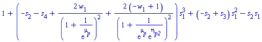 1+(-s[2]-s[4]+2*w[1]/(1+1/exp(mu[p]))^2+2*(-w[1]+1)/(1+1/(exp(mu[p])*exp(eta[p2])))^2)*s[1]^3+(-s[2]+s[3])*s[1]^2-s[2]*s[1]