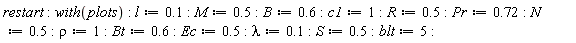 restart; with(plots); l := .1; M := .5; B := .6; c1 := 1; R := .5; Pr := .72; N := .5; rho := 1; Bt := .6; Ec := .5; lambda := .1; S := .5; blt := 5