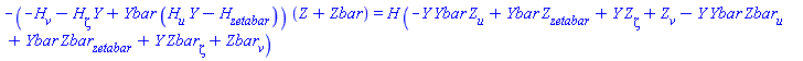 -(-(diff(H(X), v))-(diff(H(X), zeta))*Y(X)+Ybar(X)*((diff(H(X), u))*Y(X)-(diff(H(X), zetabar))))*(Z(X)+Zbar(X)) = H(X)*(-Y(X)*Ybar(X)*(diff(Z(X), u))+Ybar(X)*(diff(Z(X), zetabar))+Y(X)*(diff(Z(X), zeta))+diff(Z(X), v)-Y(X)*Ybar(X)*(diff(Zbar(X), u))+Ybar(X)*(diff(Zbar(X), zetabar))+Y(X)*(diff(Zbar(X), zeta))+diff(Zbar(X), v))
