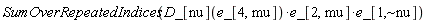 SumOverRepeatedIndices(Physics:-`*`(Physics:-`*`(D_[nu](e_[4, mu]), e_[2, mu]), e_[1, `~nu`]))