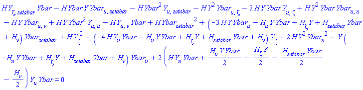 H(X)*(diff(diff(Y(X), zeta), zetabar))*Ybar(X)-H(X)*Ybar(X)*Y(X)*(diff(diff(Ybar(X), u), zetabar))-H(X)*Ybar(X)^2*(diff(diff(Y(X), u), zetabar))-H(X)*Y(X)^2*(diff(diff(Ybar(X), u), zeta))-2*H(X)*Y(X)*Ybar(X)*(diff(diff(Y(X), u), zeta))+H(X)*Y(X)^2*Ybar(X)*(diff(diff(Ybar(X), u), u))-H(X)*Y(X)*(diff(diff(Ybar(X), u), v))+H(X)*Y(X)*Ybar(X)^2*(diff(diff(Y(X), u), u))-H(X)*(diff(diff(Y(X), u), v))*Ybar(X)+H(X)*(diff(Ybar(X), zetabar))^2+(-3*H(X)*Y(X)*(diff(Ybar(X), u))-(diff(H(X), u))*Y(X)*Ybar(X)+(diff(H(X), zeta))*Y(X)+(diff(H(X), zetabar))*Ybar(X)+diff(H(X), v))*(diff(Ybar(X), zetabar))+H(X)*(diff(Y(X), zeta))^2+(-4*H(X)*(diff(Y(X), u))*Ybar(X)-(diff(H(X), u))*Y(X)*Ybar(X)+(diff(H(X), zeta))*Y(X)+(diff(H(X), zetabar))*Ybar(X)+diff(H(X), v))*(diff(Y(X), zeta))+2*H(X)*Y(X)^2*(diff(Ybar(X), u))^2-Y(X)*(-(diff(H(X), u))*Y(X)*Ybar(X)+(diff(H(X), zeta))*Y(X)+(diff(H(X), zetabar))*Ybar(X)+diff(H(X), v))*(diff(Ybar(X), u))+2*(H(X)*(diff(Y(X), u))*Ybar(X)+(1/2)*(diff(H(X), u))*Y(X)*Ybar(X)-(1/2)*(diff(H(X), zeta))*Y(X)-(1/2)*(diff(H(X), zetabar))*Ybar(X)-(1/2)*(diff(H(X), v)))*(diff(Y(X), u))*Ybar(X) = 0