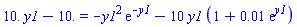 0.1e2*y1-0.1e2 = -y1^2*exp(-y1)-10*y1*(1+0.1e-1*exp(y1))