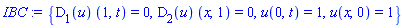 {D[1](u)*(1, t) = 0, D[2](u)*(x, 1) = 0, u(0, t) = 1, u(x, 0) = 1}