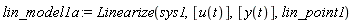 lin_model1a := Linearize(sys1, [u(t)], [y(t)], lin_point1)