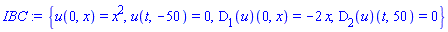 {u(0, x) = x^2, u(t, -50) = 0, (D[1](u))(0, x) = -2*x, (D[2](u))(t, 50) = 0}