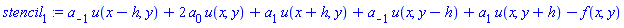 a[-1]*u(x-h, y)+2*a[0]*u(x, y)+a[1]*u(x+h, y)+a[-1]*u(x, y-h)+a[1]*u(x, y+h)-f(x, y)