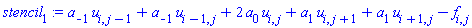 a[-1]*u[i, j-1]+a[-1]*u[i-1, j]+2*a[0]*u[i, j]+a[1]*u[i, j+1]+a[1]*u[i+1, j]-f[i, j]