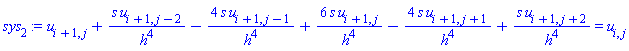 u[i+1, j]+s*u[i+1, j-2]/h^4-4*s*u[i+1, j-1]/h^4+6*s*u[i+1, j]/h^4-4*s*u[i+1, j+1]/h^4+s*u[i+1, j+2]/h^4 = u[i, j]