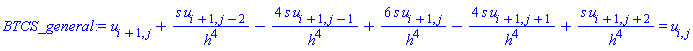 u[i+1, j]+s*u[i+1, j-2]/h^4-4*s*u[i+1, j-1]/h^4+6*s*u[i+1, j]/h^4-4*s*u[i+1, j+1]/h^4+s*u[i+1, j+2]/h^4 = u[i, j]
