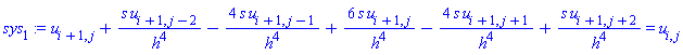u[i+1, j]+s*u[i+1, j-2]/h^4-4*s*u[i+1, j-1]/h^4+6*s*u[i+1, j]/h^4-4*s*u[i+1, j+1]/h^4+s*u[i+1, j+2]/h^4 = u[i, j]