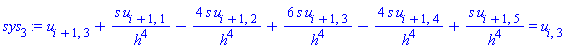 u[i+1, 3]+s*u[i+1, 1]/h^4-4*s*u[i+1, 2]/h^4+6*s*u[i+1, 3]/h^4-4*s*u[i+1, 4]/h^4+s*u[i+1, 5]/h^4 = u[i, 3]