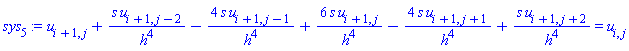 u[i+1, j]+s*u[i+1, j-2]/h^4-4*s*u[i+1, j-1]/h^4+6*s*u[i+1, j]/h^4-4*s*u[i+1, j+1]/h^4+s*u[i+1, j+2]/h^4 = u[i, j]