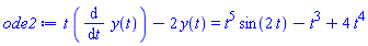t*(diff(y(t), t))-2*y(t) = t^5*sin(2*t)-t^3+4*t^4