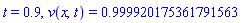 t = .9, v(x, t) = .999920175361791563