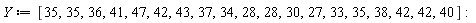 Y := [35, 35, 36, 41, 47, 42, 43, 37, 34, 28, 28, 30, 27, 33, 35, 38, 42, 42, 40]:
