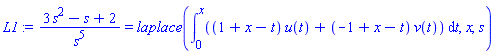 (3*s^2-s+2)/s^5 = laplace(int((1+x-t)*u(t)+(-1+x-t)*v(t), t = 0 .. x), x, s)