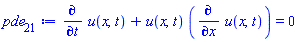 diff(u(x, t), t)+u(x, t)*(diff(u(x, t), x)) = 0
