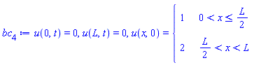 u(0, t) = 0, u(L, t) = 0, u(x, 0) = piecewise(0 < x and x <= (1/2)*L, 1, (1/2)*L < x and x < L, 2)