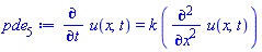 diff(u(x, t), t) = k*(diff(diff(u(x, t), x), x))