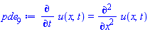 diff(u(x, t), t) = diff(diff(u(x, t), x), x)