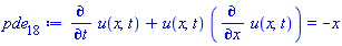 diff(u(x, t), t)+u(x, t)*(diff(u(x, t), x)) = -x