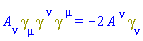 A[nu]*Physics:-`*`(Physics:-Dgamma[mu], Physics:-Dgamma[`~nu`], Physics:-Dgamma[`~mu`]) = -2*A[`~nu`]*Physics:-Dgamma[nu]